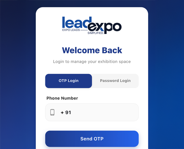 LeadExpo User Sign-Up Screen with Email or OTP Login